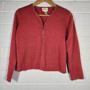Vtg Full‎ Zip Beaded Cardigan Sweater Oversize Small Y2K Unique Funky Rainbow